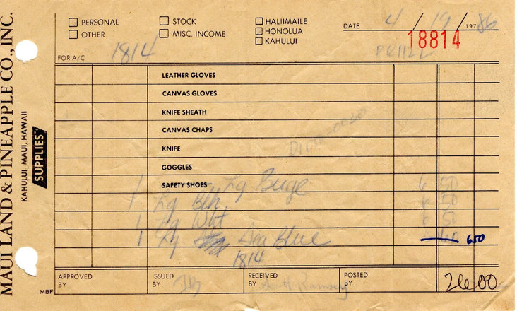 Receipt for Maui Pine T-shirts