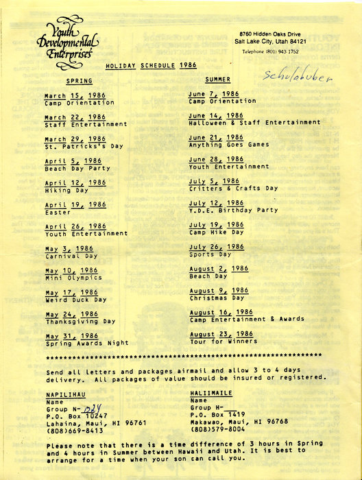 1986 camp event and dates