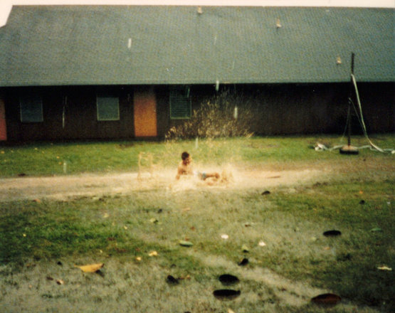 rainy day skimboarding on the glass between dorms