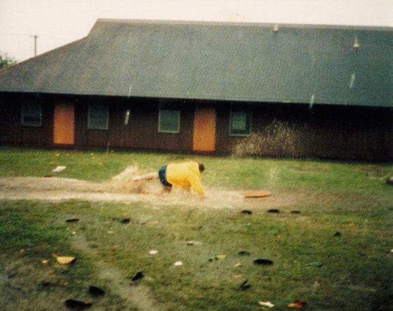 rainy day skimboarding on the glass between dorms